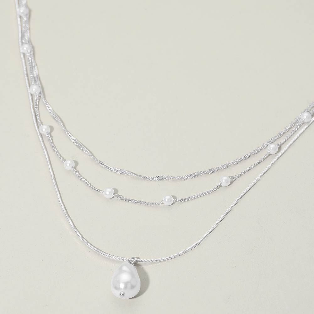 Pearl Pendant Accent Layered Pearl Chain Necklace Pearl Pendant Accent Layered Pearl Chain Necklace