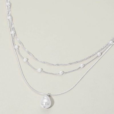 Pearl Pendant Accent Layered Pearl Chain Necklace