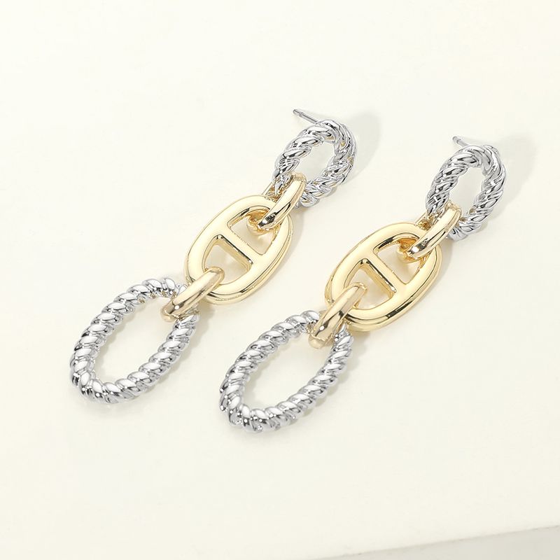 14K Gold Plated Two Tone Rope Oval Ring Mariner Link Drop Earrings 14K Gold Plated Two Tone Rope Oval Ring Mariner Link Drop Earrings