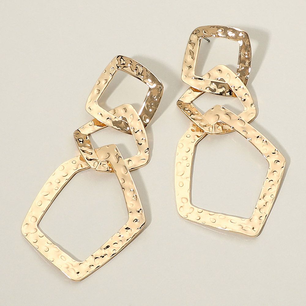 Bold Textured Metal Geometric Interlocking Drop Statement Earrings Bold Textured Metal Geometric Interlocking Drop Statement Earrings
