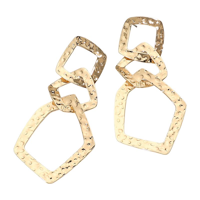 Bold Textured Metal Geometric Interlocking Drop Statement Earrings