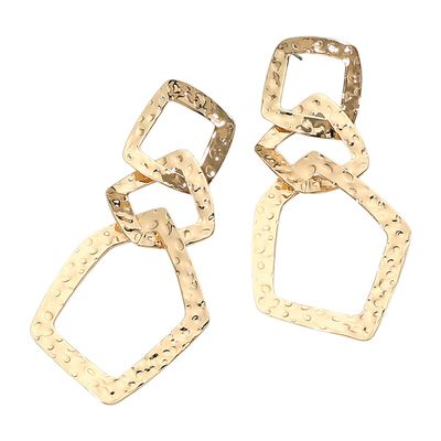 Bold Textured Metal Geometric Interlocking Drop Statement Earrings