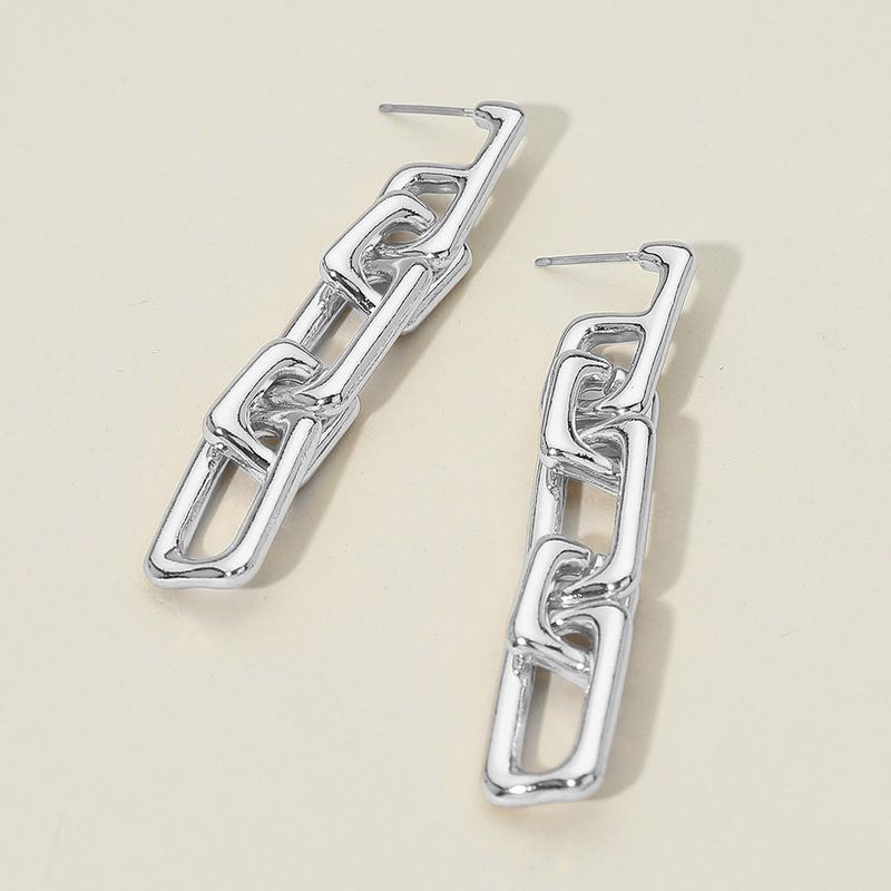 Chunky Rhodium Metal Square Chain Link Drop Earrings Chunky Rhodium Metal Square Chain Link Drop Earrings