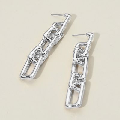 Chunky Rhodium Metal Square Chain Link Drop Earrings