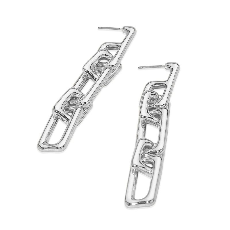 Chunky Rhodium Metal Square Chain Link Drop Earrings