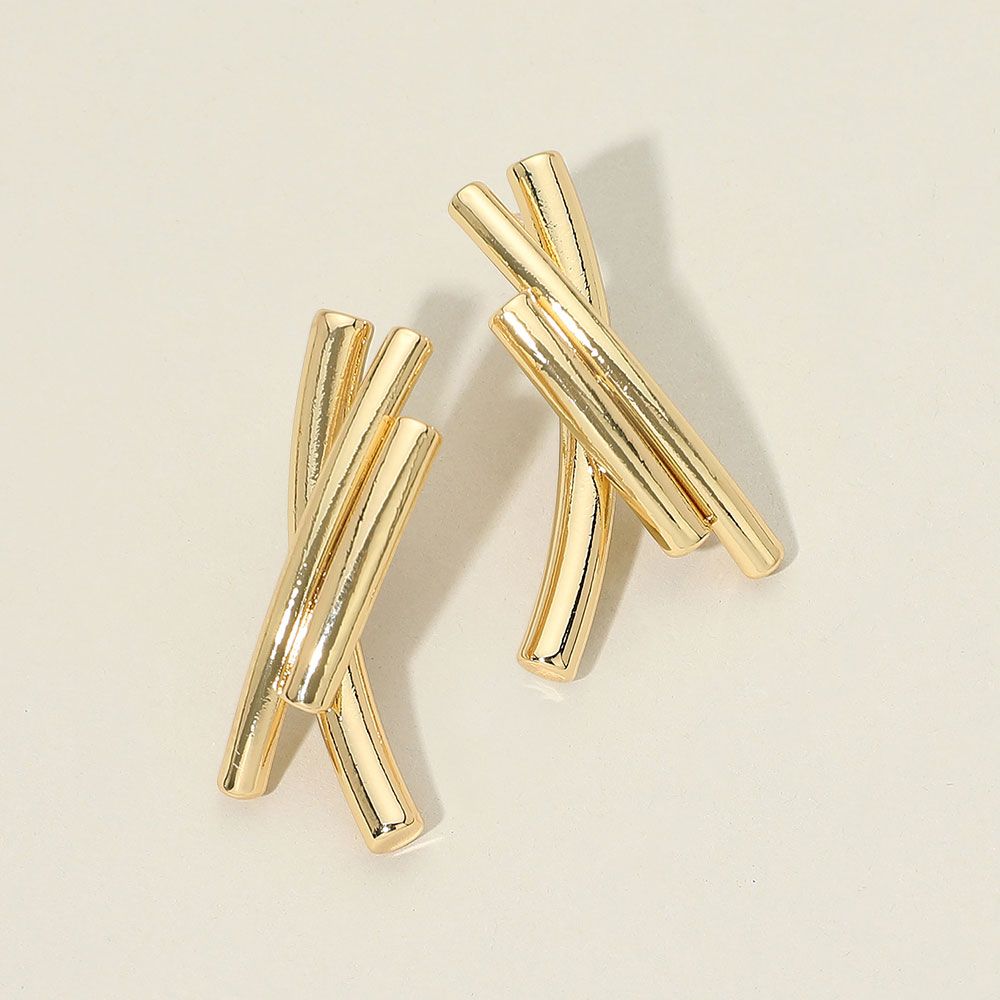 Gold Abstract Metal Crossed Bar Earrings