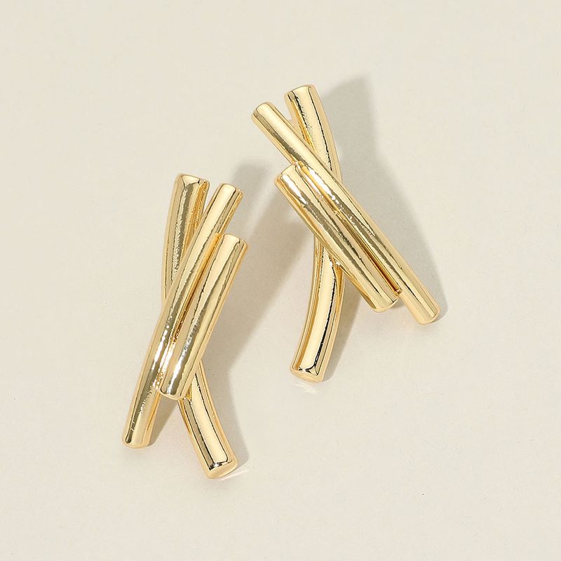 Gold Abstract Metal Crossed Bar Earrings Gold Abstract Metal Crossed Bar Earrings
