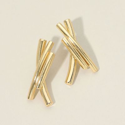 Gold Abstract Metal Crossed Bar Earrings