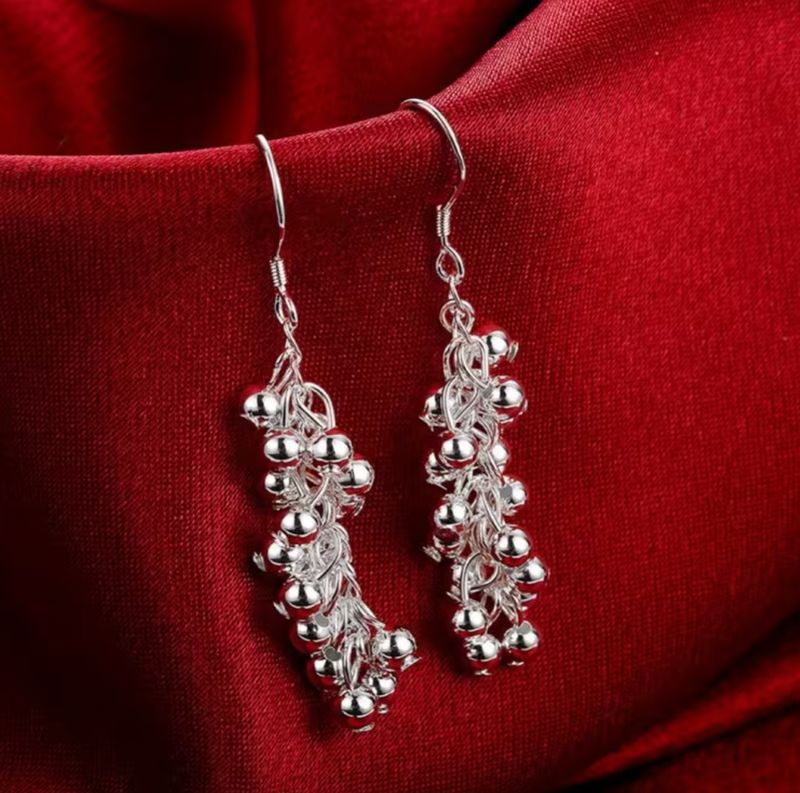 Silver Multi Bead Drop Dangle Earring