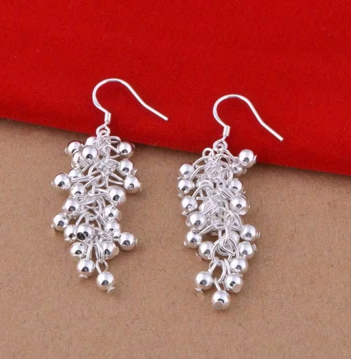 Silver Multi Bead Drop Dangle Earring Silver Multi Bead Drop Dangle Earring
