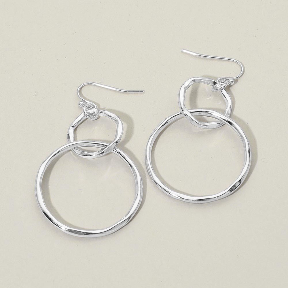 Silver Double Circle Link Drop Earrings