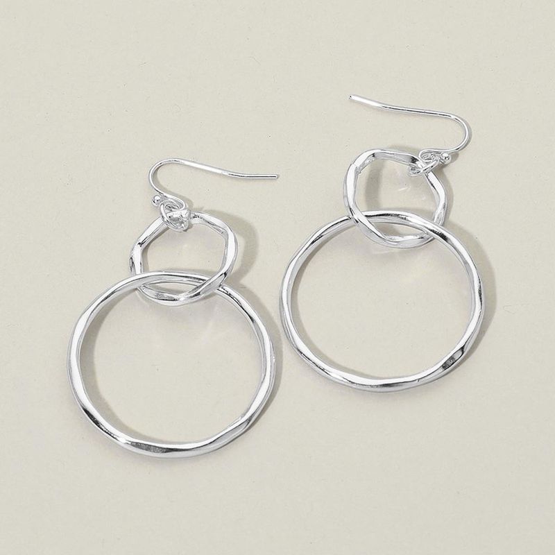 Silver Double Circle Link Drop Earrings Silver Double Circle Link Drop Earrings