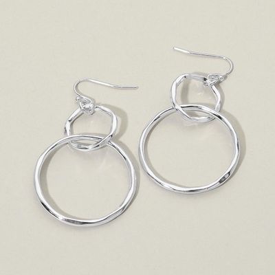 Silver Double Circle Link Drop Earrings Silver Double Circle Link Drop Earrings