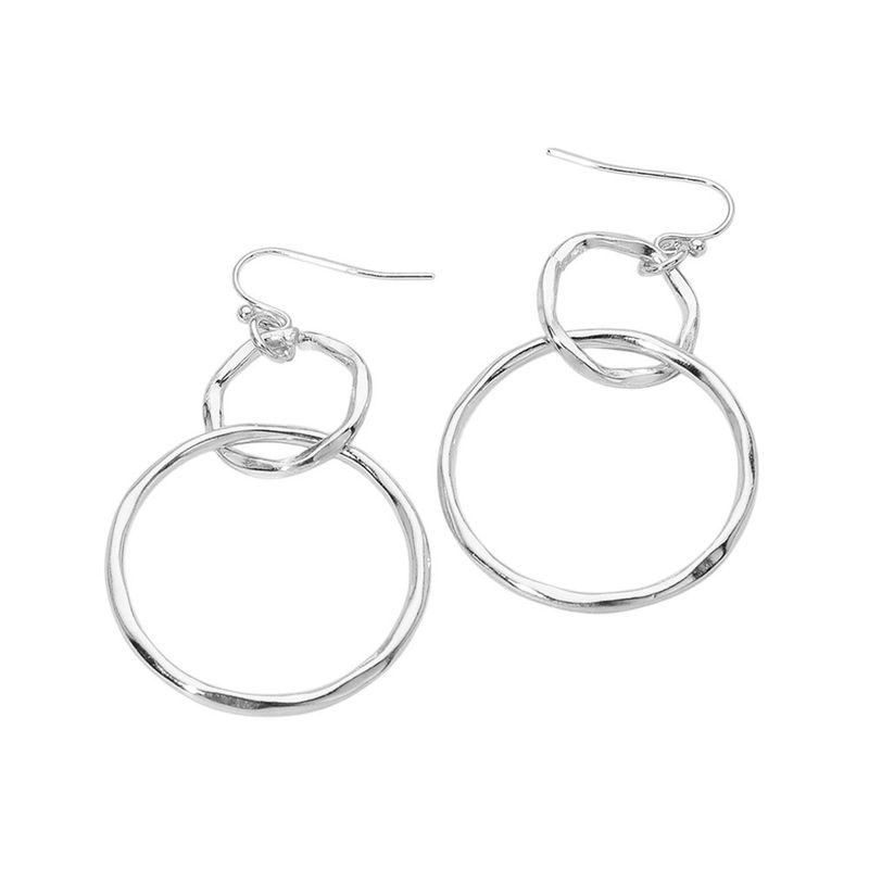 Silver Double Circle Link Drop Earrings