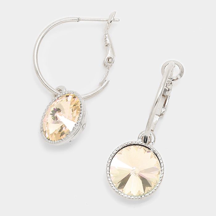 Neutral, Silver Genuine Crystal Dangle Cantilever Earrings Neutral, Silver Genuine Crystal Dangle Cantilever Earrings