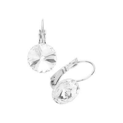 Clear Genuine Round Crystal Lever Back Earrings