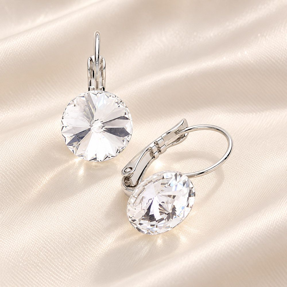 Clear Genuine Round Crystal Lever Back Earrings Clear Genuine Round Crystal Lever Back Earrings