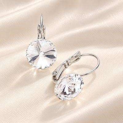 Clear Genuine Round Crystal Lever Back Earrings Clear Genuine Round Crystal Lever Back Earrings