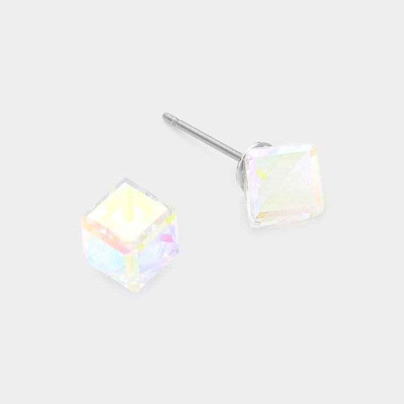 Genuine Crystal Cube Stud Earrings