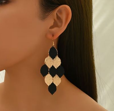 Black/Gold Light-weight Leaf Statement Earrings Black/Gold Light-weight Leaf Statement Earrings