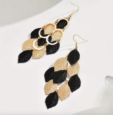 Black/Gold Light-weight Leaf Statement Earrings
