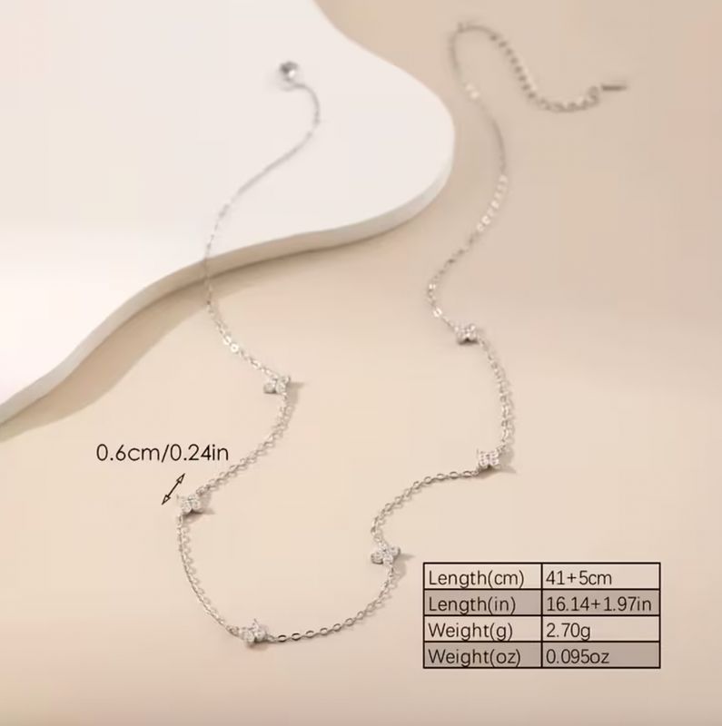 Delicate Sterling Silver CZ Cluster Spacer Necklace