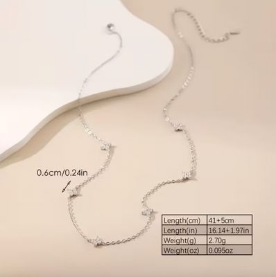 Delicate Sterling Silver CZ Cluster Spacer Necklace