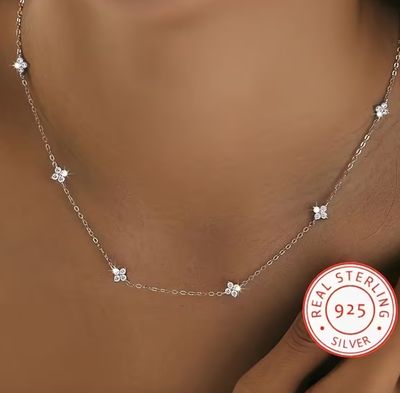 Delicate Sterling Silver CZ Cluster Spacer Necklace Delicate Sterling Silver CZ Cluster Spacer Necklace