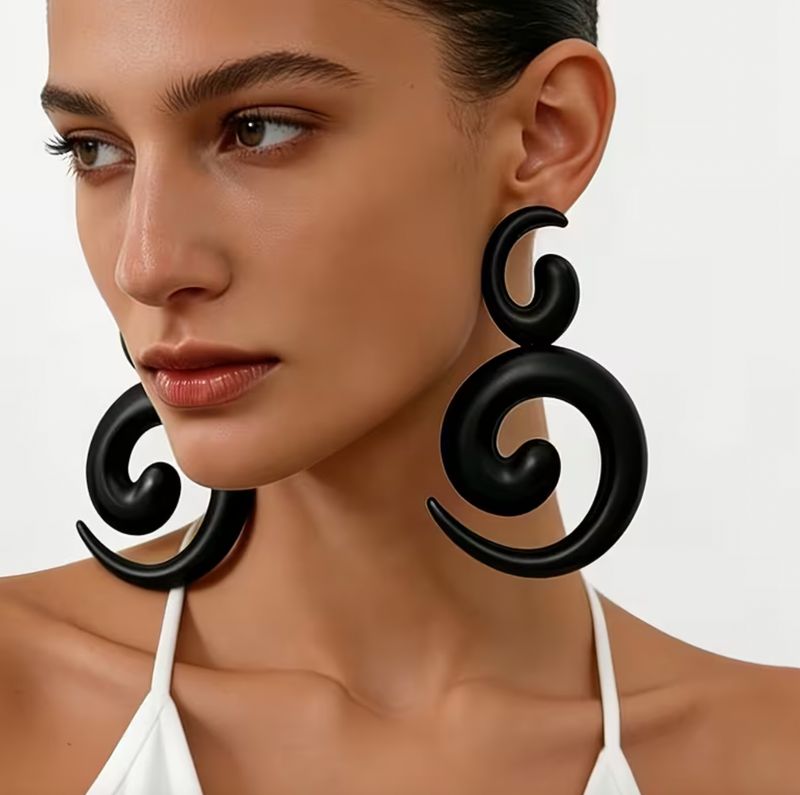 XLarge Matt Black Metal Swirl Statement Earrings
