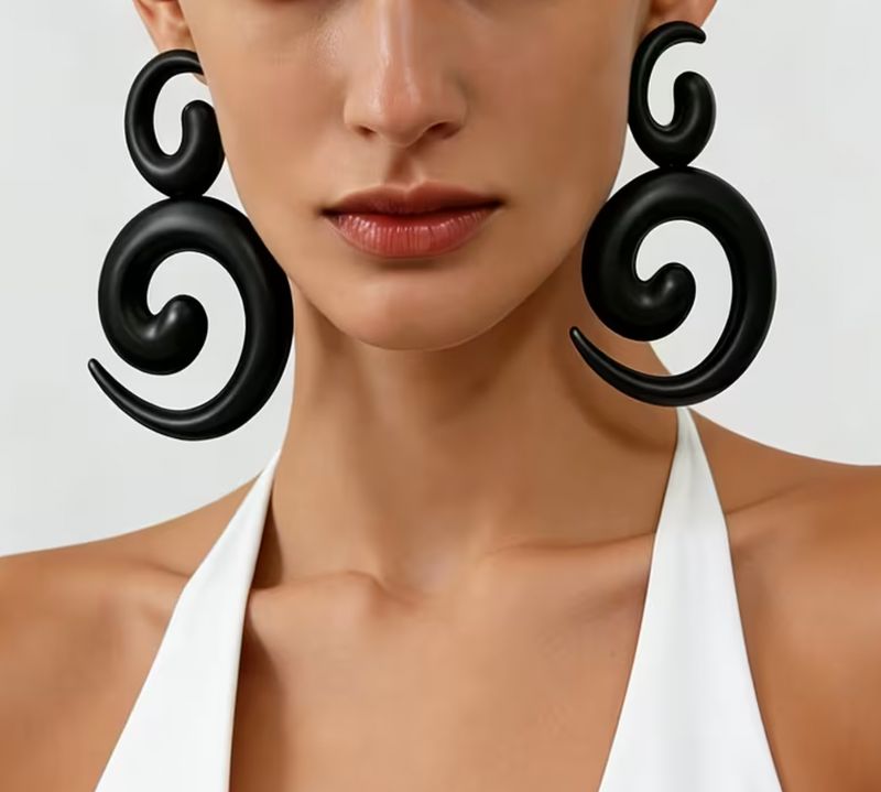 XLarge Matt Black Metal Swirl Statement Earrings
