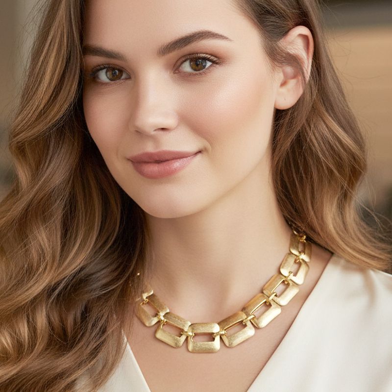 Bold Geometric Brushed Metal Square Link Statement