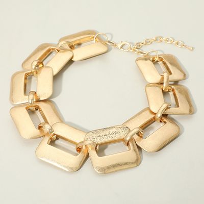 Bold Geometric Brushed Metal Square Link Statement