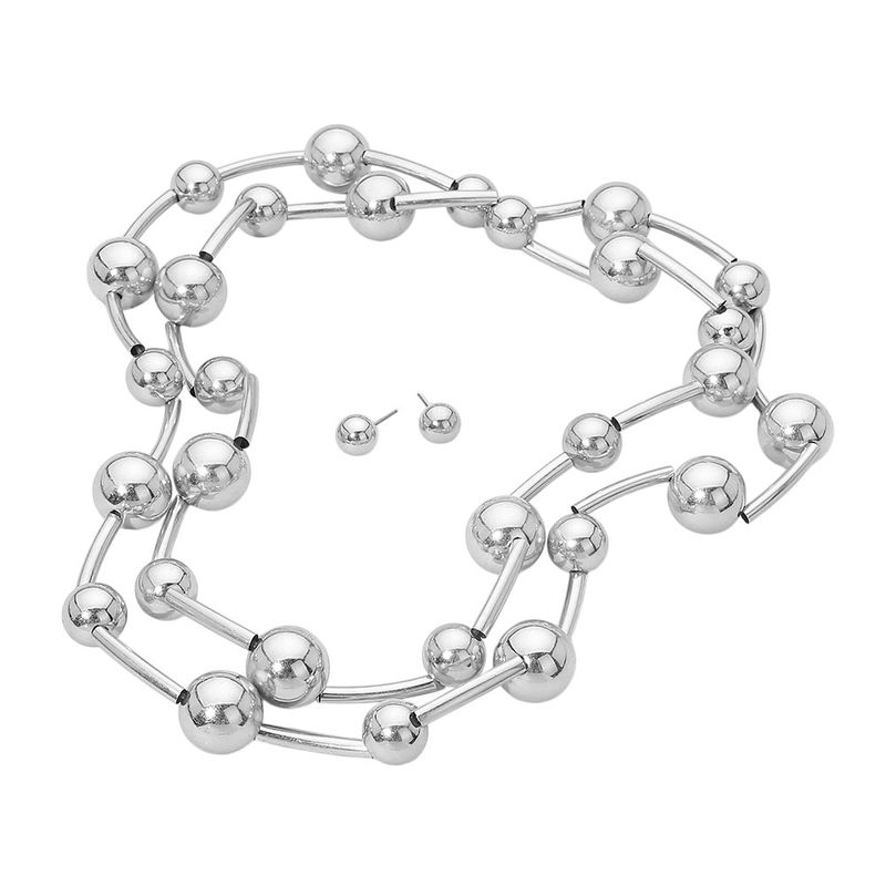 Bold Geometric Ball Bar Beaded Long Necklace