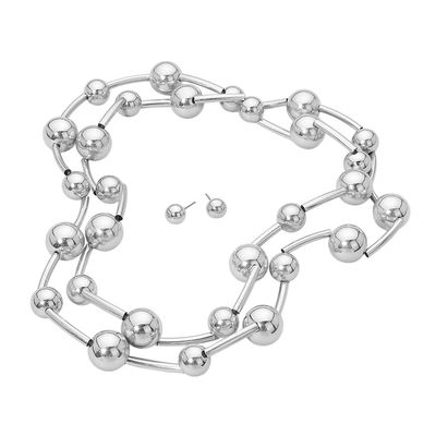 Bold Geometric Ball Bar Beaded Long Necklace