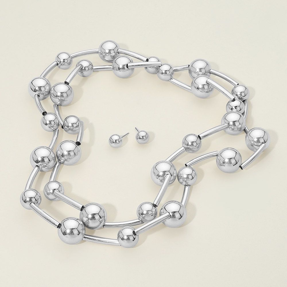 Bold Geometric Ball Bar Beaded Long Necklace