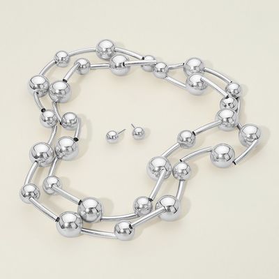 Bold Geometric Ball Bar Beaded Long Necklace