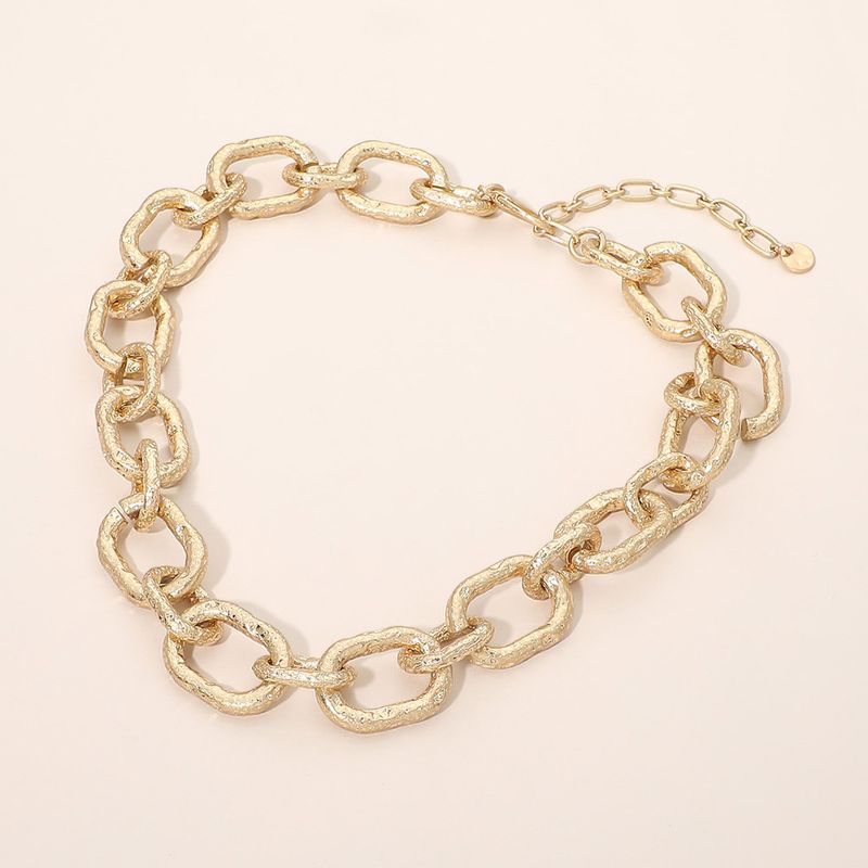 Worn Gold Chunky Textured Metal Link Statement Necklace Worn Gold Chunky Textured Metal Link Statement Necklace