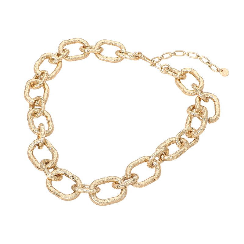 Worn Gold Chunky Textured Metal Link Statement Necklace