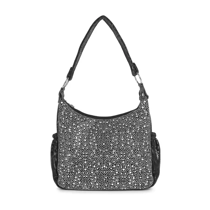 Black Dazzling Rhinestone Hobo Handbag