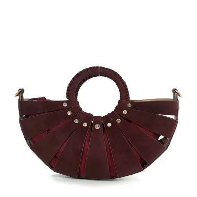 Burgundy Unique Design Rhinestone Accented Hand Tote
