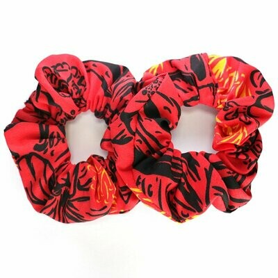 Black and Red Hibiscus Scrunchie
