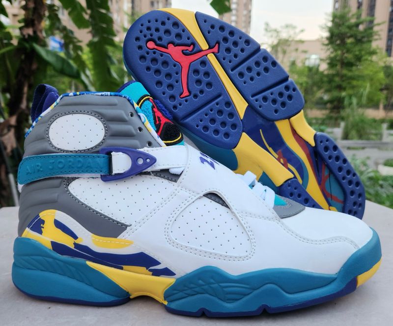 AIR JORDAN 8 RETRO. WHT/GREY/AQUA/YELLOW