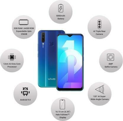 Vivo Y12 (Aqua Blue, 64 GB)  (3 GB RAM)