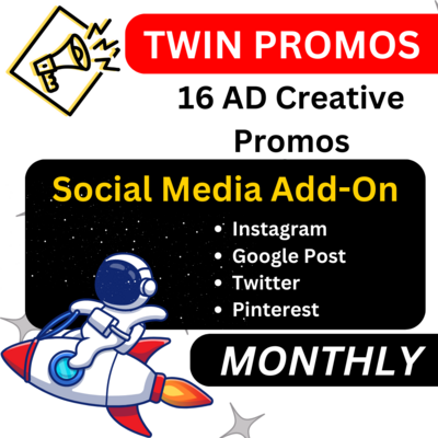 Twin Promo: 16 AD Creative Promos Social Media Add-On (Monthly)