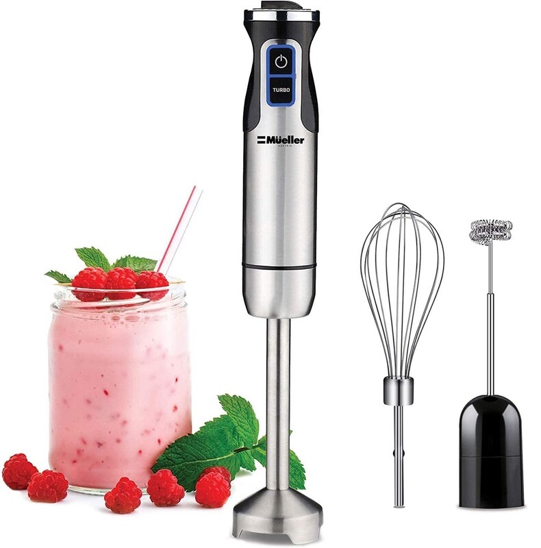 Immersion Multi-Purpose Hand Blender Heavy Duty Copper Motor Brushed 304 Stainless Steel With Whisk, Milk Frother Attachments, BPA-Free