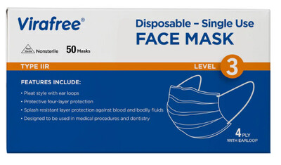 Virafree Surgical Face Mask 4 Ply Type IIR 50 pack / 40 carton