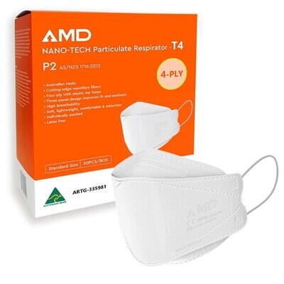 AMD P2 N95 Nano-tech 4PLY Flatfold Disposable Masks **Australian Made** 50 Pack, 20 box carton