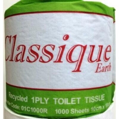 Classique 1 Ply Toilet Roll Recycled 1 Ply Ctn: 48 Rolls x 1000 Sheets