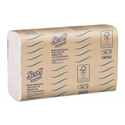 ​Scott Essential Multifold Towel (SLIMTOWEL) Ctn: 16 Pkts x 150 Sheet 24cm x 19.5cm
