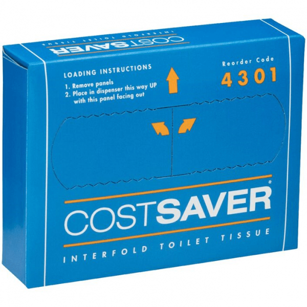 ​Costsaver 4301 Interfold Toilet Tissue 1 Ply Ctn: 72 Pkts x 200 Sheets